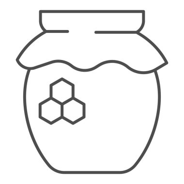 Bal ince çizgi ikonu, arıcılık konsepti, beyaz arkaplanda doğal bal işareti, bal kavanozu ve taşınabilir ve web için ana hatlı bal ikonu. Vektör grafikleri.