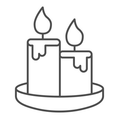 Mum mumları, ince çizgi ikonu, bal kavramı, beyaz arka planda yanan iki mum işareti, mobil konsept ve web tasarımı için ana hatlı ikon. Vektör grafikleri.