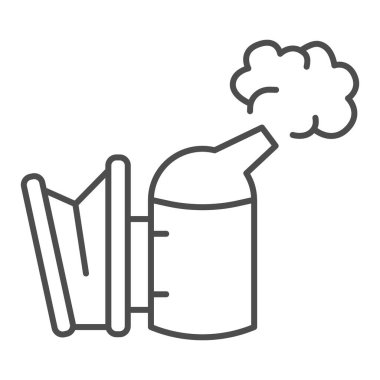 Arıcıların sigara içtiği ince çizgi ikonu, arıcıların kullandığı araçlar konsepti, beyaz arka planda sigara içen kişi, mobil konsept ve web tasarımı için ana hatlı sigara tiryakisi ikonu. Vektör grafikleri.