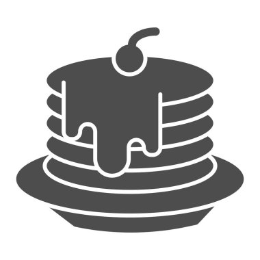 Bal ve kirazlı krepler katı bir ikon, fırın konsepti, şuruplu krepler ve beyaz arka planda böğürtlen tabelası, glifli krep ikonu yığını. Vektör grafikleri.