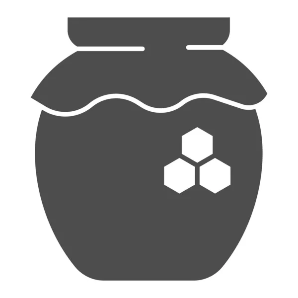 Dose Honig solide Symbol, Imkereikonzept, natürlicher Honig in Topfschild auf weißem Hintergrund, Glas Honig mit Wabensymbol im Glyphen-Stil für Handy und Web. Vektorgrafik. — Stockvektor