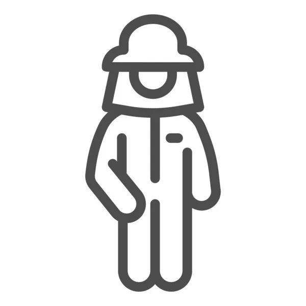 Arıcı hattı ikonu, arıcılık konsepti, koruma üniforması giyen arıcı ve beyaz arka planda şapka tabelası, mobil ve web için ana hatlarıyla Beekeeper man siluet simgesi. Vektör grafikleri. — Stok Vektör