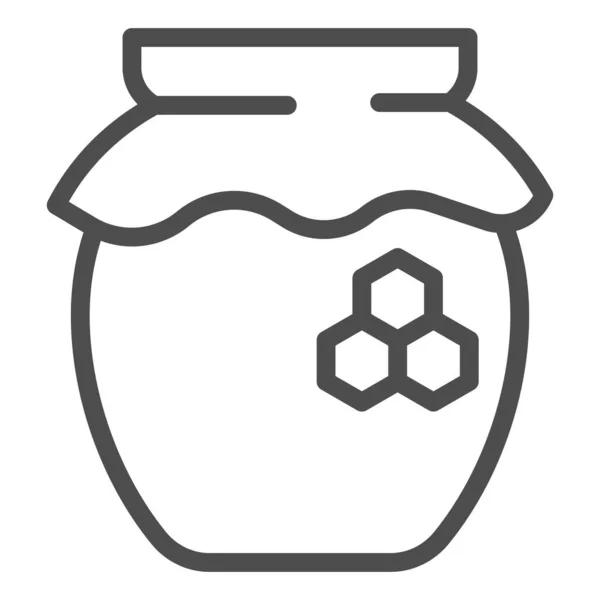 Can of honey line icon, méhészet koncepció, természetes méz pot jel fehér háttérrel, Jar of honey with honeycomb icon in outline style for mobile and web. Vektorgrafika. — Stock Vector