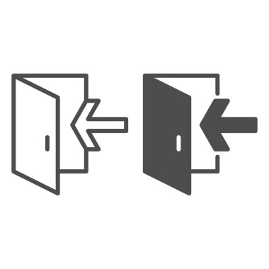 Acil çıkış çizgisi ve sağlam simge, beyaz arka planda gezinti konsepti çıkış tabelası, mobil konsept ve web tasarımı için çıkış kapısı simgesi. Vektör grafikleri.