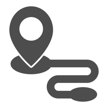 Konum belirleyicisi ve rota katı simgesi, navigasyon konsepti, beyaz arkaplanda işaret işareti olan seyahat mesafesi, mobil ve web için glifli konum simgesi. Vektör grafikleri.