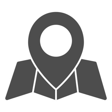 Konum imi ve harita katı simgesi, kartografi konsepti, beyaz arkaplan üzerinde nokta işaretleyici işareti olan harita, mobil ve web tasarımı için glifli harita simgesi. Vektör grafikleri.