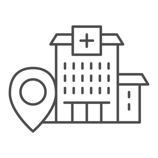 Krankenhausgebäude mit Positionsmarkierungssymbol, Navigationskonzept, Klinik-Zeiger-Zeichen auf weißem Hintergrund, Krankenhaus-Standort-Symbol im Umrissstil für Handy und Web. Vektorgrafik. — Stockvektor