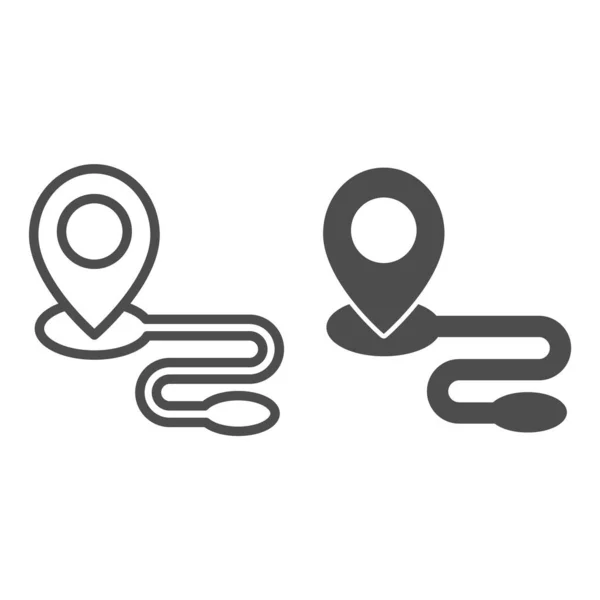 Location marker and route line and solid icon, Navigation concept, travel distance with marker pin sign on white background, Route location icon in outline style for mobile and web. Vector graphics.