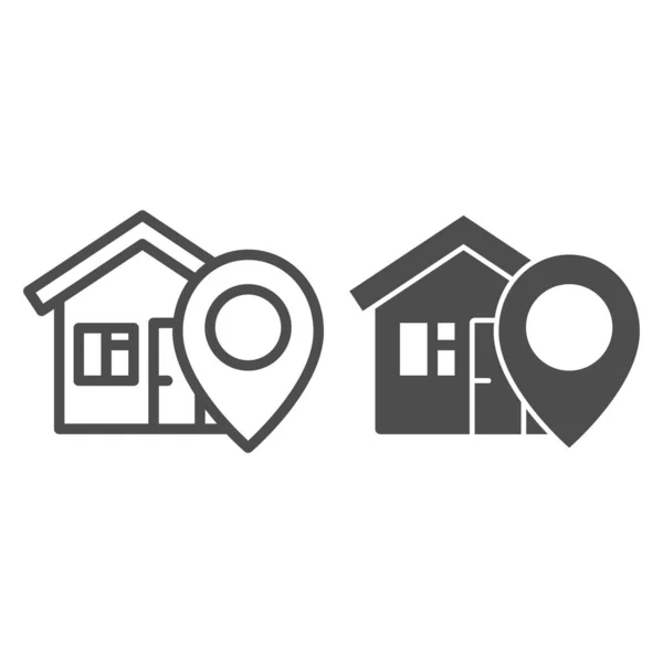 Umístění domu linie a pevné ikony, Navigační koncept, domácí ukazatel znamení na bílém pozadí, umístění ukazatel s ikonou domu v obrysu stylu pro mobilní koncept a web design. Vektorová grafika. — Stockový vektor