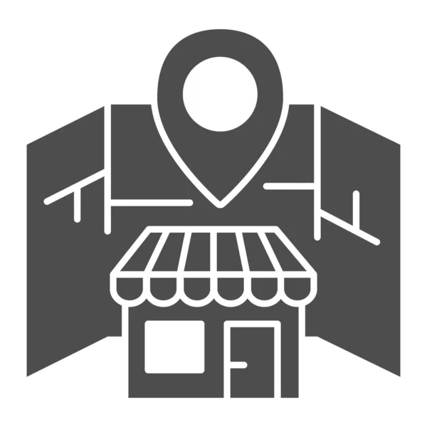 Mapa e loja com marcador de localização ícone sólido, conceito de navegação, sinal de localização da loja no fundo branco, pino de navegação para ícone de supermercado no estilo glifo para celular. Gráficos vetoriais . —  Vetores de Stock