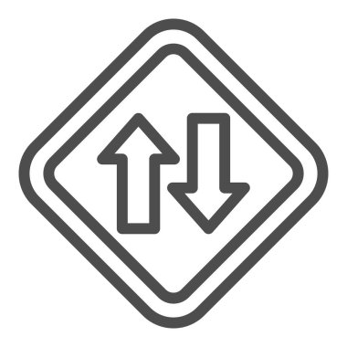 İki yönlü trafik çizgisi simgesi, navigasyon konsepti, beyaz arka planda trafik tabelası, mobil konsept ve web tasarımı için ana hatlı yol simgesi. Vektör grafikleri.