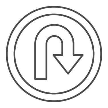 U dönüşü trafik işareti ince çizgi simgesi, yön bulma kavramı yol işareti beyaz zemin üzerinde dönüş sembolü, mobil konsept ve web tasarımı için ana hatlı yol işareti simgesi. Vektör grafikleri.