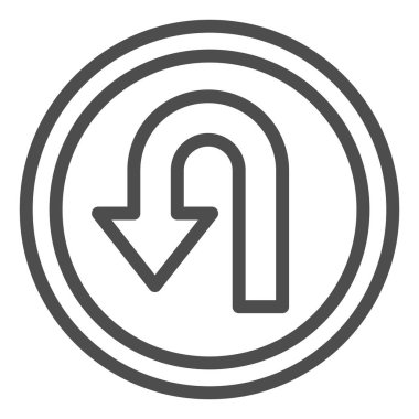 U dönüşü trafik işareti simgesi, yön bulma kavramı yol işareti beyaz zemin üzerinde dönüş sembolü, mobil konsept ve web tasarımı için ana hatlı yol işareti simgesi. Vektör grafikleri.