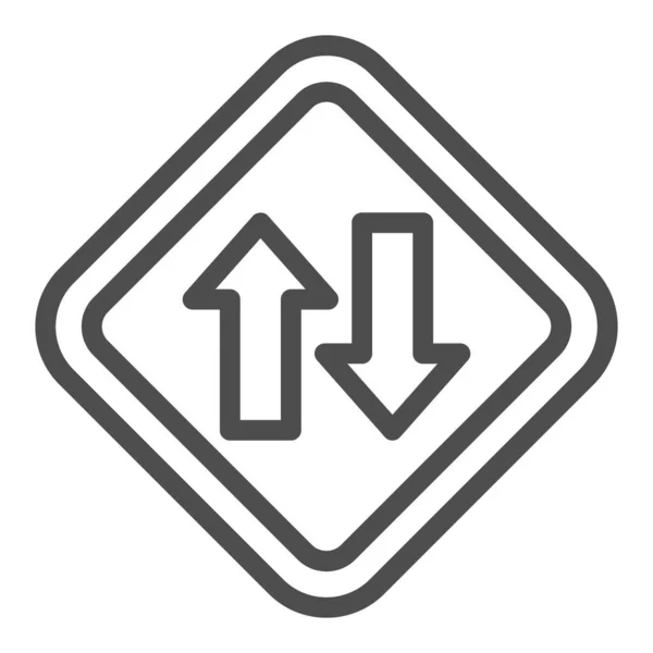 Tweerichtingsverkeer pictogram, Navigatie concept, verkeersbord op witte achtergrond, Tweerichtingsverkeer pictogram in outline stijl voor mobiele concept en web design. vectorgrafieken. — Stockvector