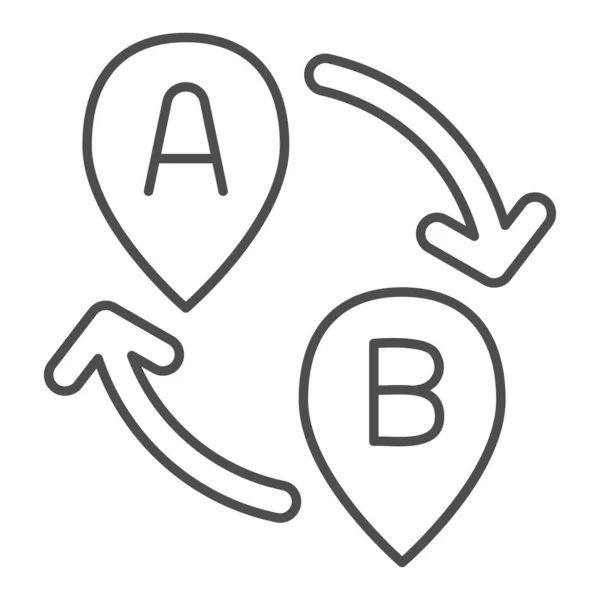 A noktasından B noktasına ince çizgi simgesi, navigasyon konsepti, beyaz zemin üzerinde ok işareti olan iki işaretçi, A noktasından B noktasına ve harita işaretçileri simge taslak biçimi ile geri dönüş yolu. Vektör. — Stok Vektör