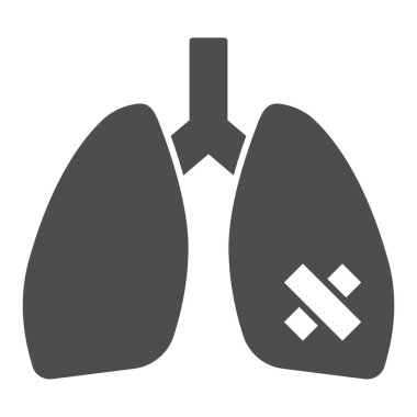 Hastalıklı akciğerler organ katı ikon sigara içme konsepti beyaz arka planda sigara içen akciğer işareti mobil konsept ve web tasarımı için alçı ikonlu insan akciğerleri. Vektör grafikleri.