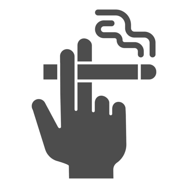 Hand mit einem Zigarettensymbol, Raucherkonzept, Hand mit Zigarettenschild auf weißem Hintergrund, Raucherhandsymbol im Glyphen-Stil für mobiles Konzept und Webdesign. Vektorgrafik. — Stockvektor