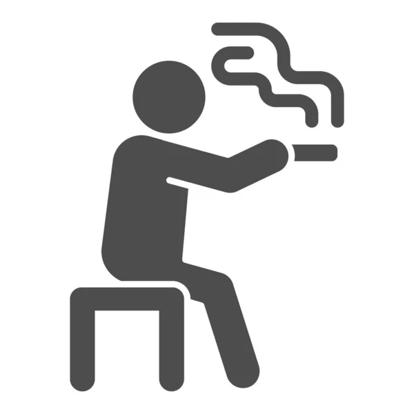 Man sits on bench and smokes solid icon, Smoking concept, Smoking area sign on white background, Sitting smoker silhouette icon in glyph style for mobile and web design. Vector graphics. — Stock Vector