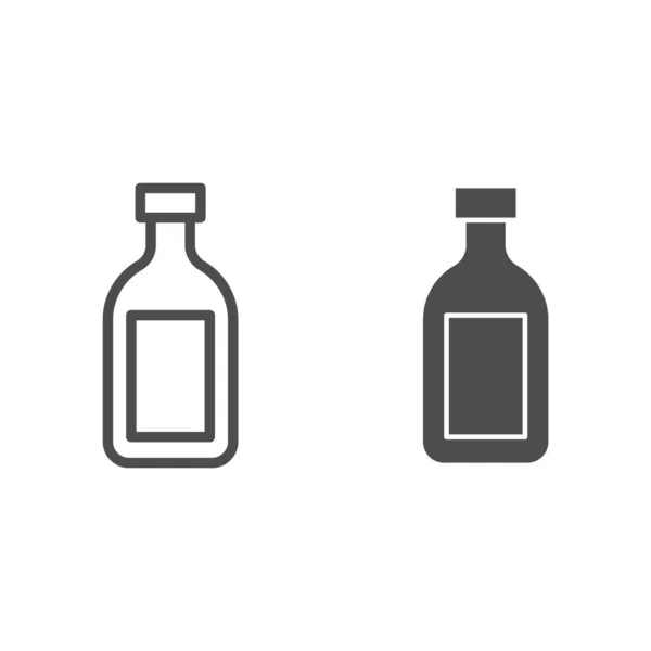 Koňak linka a pevné ikony, alkohol nápoje koncept, koňak brandy láhev znamení na bílém pozadí, alkohol skleněná láhev ikona v obrysu stylu pro mobilní koncept a web design. Vektorová grafika. — Stockový vektor