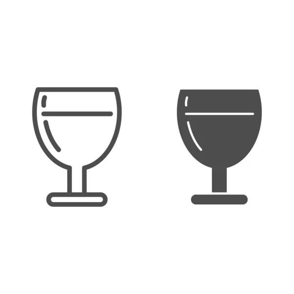 Ligne de verre de vin et icône solide, concept de boissons alcoolisées, verre avec panneau de vin sur fond blanc, gobelet avec icône de boisson alcoolisée dans le style de contour pour concept mobile et web design. Graphiques vectoriels. — Image vectorielle