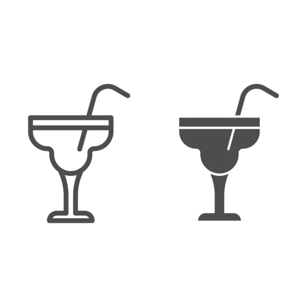 Vidro com linha de coquetel margarita e ícone sólido, conceito de bebidas alcoólicas, sinal de coquetel no fundo branco, coquetel alcoólico no ícone de vidro margarita no estilo esboço para celular. Gráficos vetoriais . — Vetor de Stock