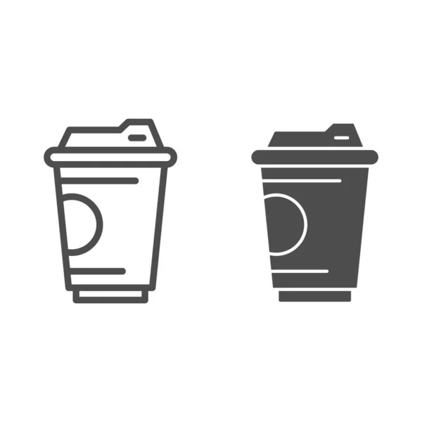 Koffie cup lijn en solide pictogram, drankjes concept, Koffie meeneem teken op witte achtergrond, Wegwerp papieren beker pictogram in omtrek stijl voor mobiele concept en web design. vectorgrafieken. — Stockvector