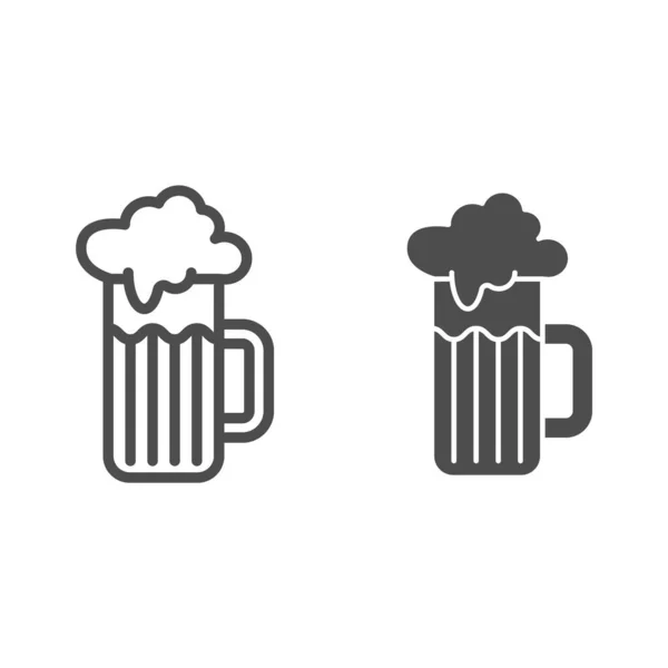 Glass of beer with foam line and solid icon, drinks concept, beer mug sign on white background, Summer alcohol drink in glass icon in outline style for mobile concept and web design. Vector graphics. — Stock Vector
