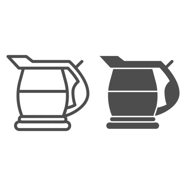 Линия чайника и твердый значок, концепция бытовой техники, электрический стальной знак водонагревателя на белом фоне, электрический чайник для нагрева иконки воды в очертаниях стиль для мобильных. Векторная графика . — стоковый вектор