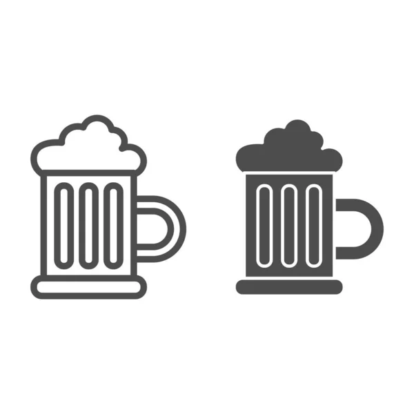 Tazza di birra con linea di schiuma e icona solida, concetto di bevande, Tazza di segno di birra su sfondo bianco, Bicchiere di birra con icona di schiuma in stile contorno per concetto mobile e web design. Grafica vettoriale. — Vettoriale Stock