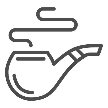Tütün boru hattı ikonu, sigara içme konsepti, beyaz arka planda dumanlı pipo işareti, mobil konsept ve web tasarımı için ana hatlarda tüttürme ikonu. Vektör grafikleri.