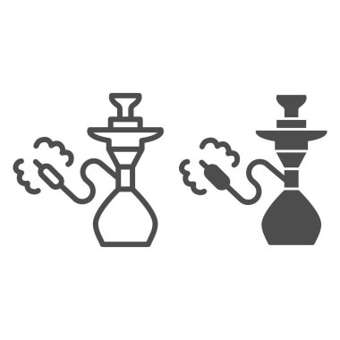 Nargile hattı, sağlam ikon, sigara içme konsepti, beyaz arka planda tüten pipo işareti olan Shisha, mobil konsept ve web tasarımı için ana hatlı nargile simgesi silueti. Vektör grafikleri.