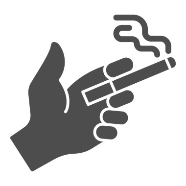 Elde sigara içmek, sigara içmek, sigara içmek, arka planda sigara işareti tutmak, mobil ve web tasarımı için el ile sigara ikonu kullanmak. Vektör grafikleri.