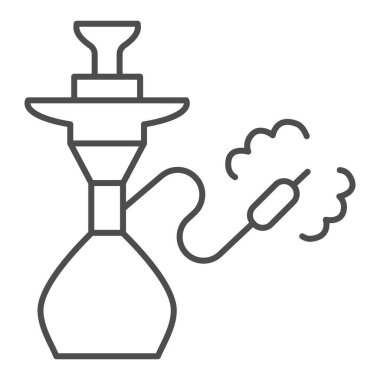 Nargile ince çizgi ikonu, sigara içme konsepti, beyaz arka planda tüten pipo işareti olan Shisha, mobil konsept ve web tasarımı için ana hatlı nargile simgesi silueti. Vektör grafikleri.