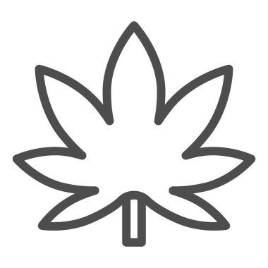 Kenevir yaprağı çizgi ikonu, sigara konsepti, beyaz arka planda ot tabelası, mobil konsept ve web tasarımı için ana hatlı marihuana ikonu yaprağı. Vektör grafikleri.