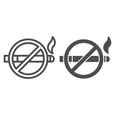 Sigara içilmeyen işaret çizgisi, katı ikon, nikotin konsepti, beyaz arka planda sigara yasak işareti, mobil konsept ve web tasarımı için ana hatlarda sigara içmek yasaktır. Vektör grafikleri.