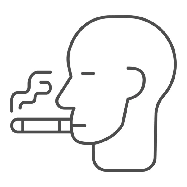 Smoking man head thin line icon, addiction concept, smoking area sign on white background, Head and cigarette icon in outline style for mobile concept and web design. Vector graphics. — Stock Vector