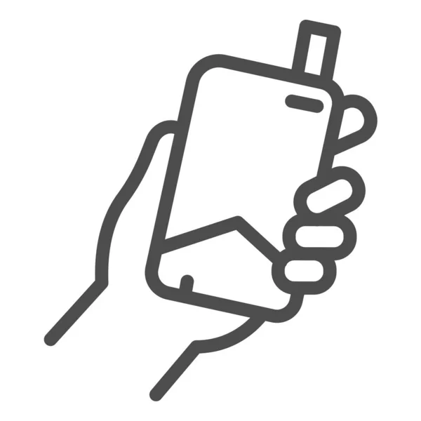 Mão com ícone de linha de cigarro eletrônico, conceito de fumar, E cigarro na mão sinal no fundo branco, dispositivo de fumar na mão ícone no estilo esboço para celular e web. Gráficos vetoriais . —  Vetores de Stock