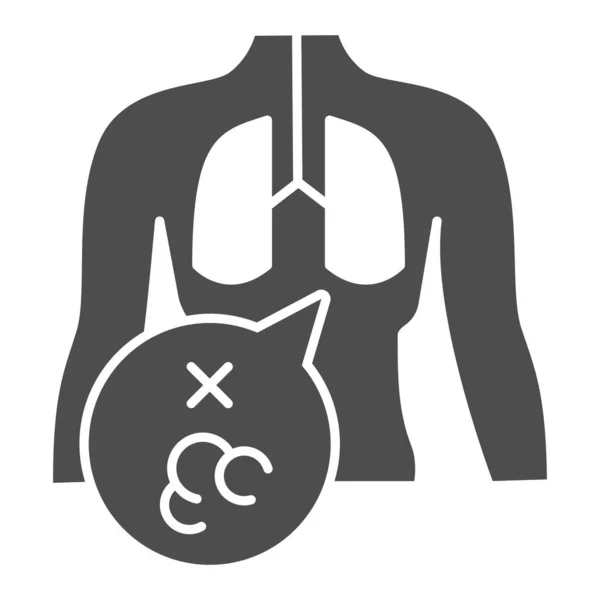 Cáncer en los pulmones icono sólido, concepto de fumar, signo de cáncer de pulmón humano sobre fondo blanco, icono de la enfermedad pulmonar en estilo glifo para el concepto móvil y el diseño web. Gráficos vectoriales . — Archivo Imágenes Vectoriales