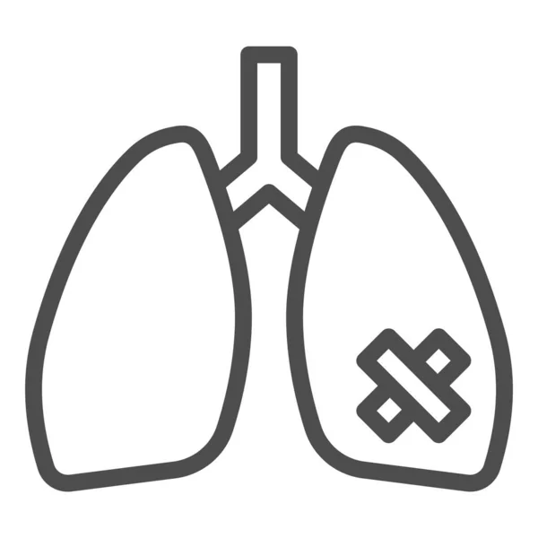 Pulmones enfermos icono de la línea de órganos, concepto de fumar, signo de pulmón fumador sobre fondo blanco, pulmones humanos con icono de yeso en el estilo de esquema para el concepto móvil y el diseño web. Gráficos vectoriales . — Vector de stock