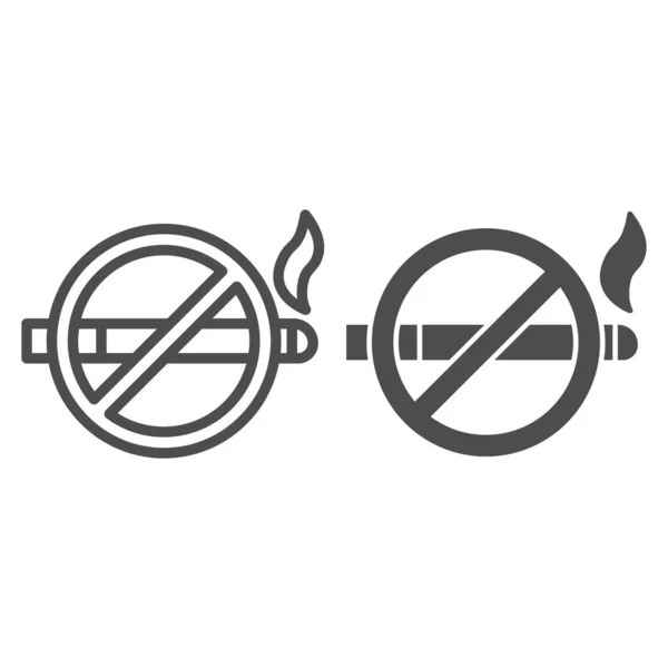 Žádné kouření značky čára a pevná ikona, nikotin koncept, kouř zakázáno znamení na bílém pozadí, Kouření zakázáno symbol v obrysu stylu pro mobilní koncept a web design. Vektorová grafika. — Stockový vektor