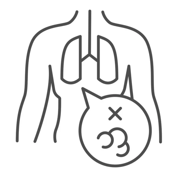 Cáncer en los pulmones icono de línea delgada, concepto de fumar, signo de cáncer de pulmón humano en el fondo blanco, icono de la enfermedad pulmonar en el estilo de esquema para el concepto móvil y el diseño web. Gráficos vectoriales . — Archivo Imágenes Vectoriales