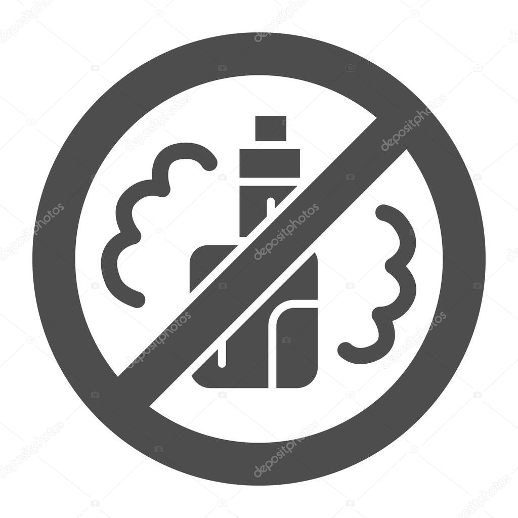 Ban vape solid icon, Smoking concept, No Smoking electronic cigarettes sign on white background, Vaping forbidden icon in glyph style for mobile concept and web design. Vector graphics.