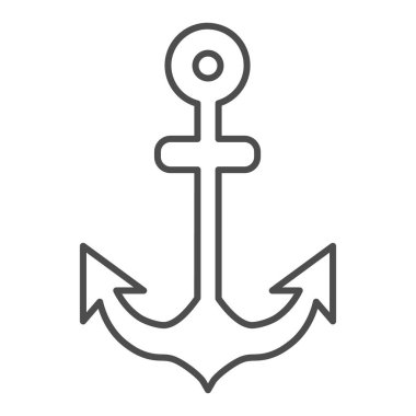 Çapa ince çizgi simgesi, okyanus konsepti, navigasyon ve beyaz arka planda denizcilik sembolü, mobil konsept ve web tasarımı için ana hatlı siluet simgesi. Vektör grafikleri.