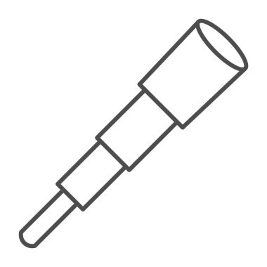 Spyglass ince çizgi simgesi, navigasyon konsepti, beyaz arka planda teleskop işareti, mobil konsept ve web tasarımı için ana hatlı casus cam ikonu. Vektör grafikleri.