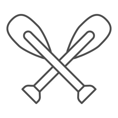 Tahta kano kürek, ince çizgi ikonu, denizcilik konsepti, beyaz arka planda kürek işareti, mobil konsept ve web tasarımı için ana hatlı kürek ikonu iki silueti. Vektör grafikleri.