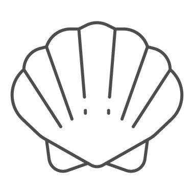 Kabuk ince çizgi simgesi, okyanus konsepti, kabuklu deniz hayvanı işareti beyaz arka planda, kabuklu deniz kabuğu simgesi mobil konsept ve web tasarımı için ana hatlı tasarım. Vektör grafikleri.