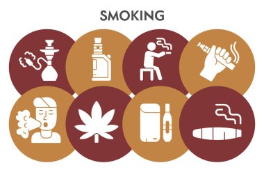 Modern Smoking Infographic tasarım şablonu. Duman bağımlılığı Infographic görselleştirmesi beyaz arka planda balon tasarımı. Sunum için nikotin şablonu. Bilgi için vektör illüstrasyonu.