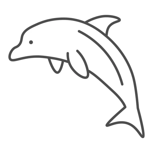 Dolphin tenká čára ikona, oceán koncept, Dolphin mořské zvíře znamení na bílém pozadí, jeden skákání delfín ikátní ikona ve stylu osnovy pro mobilní koncept a web design. Vektorová grafika. — Stockový vektor