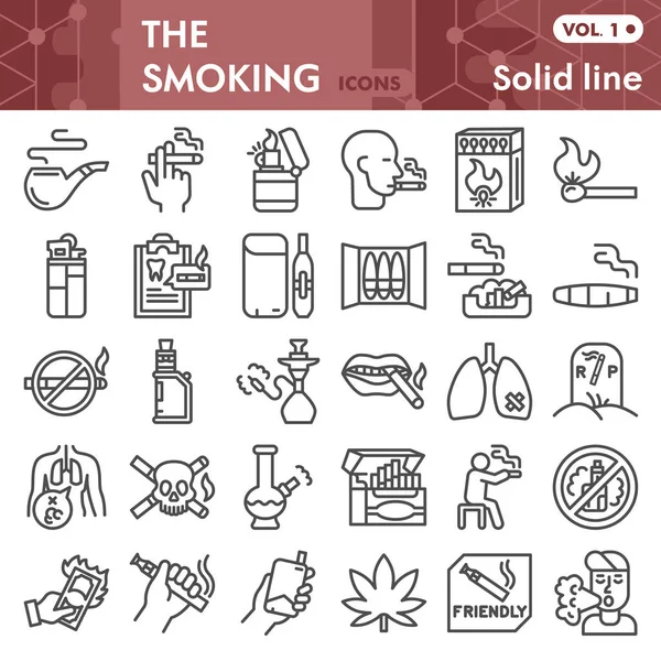 Set de iconos de línea de fumadores, colección de símbolos de humo o bocetos. Fumar signos de adicción estilo lineal para la web y la aplicación. Gráficos vectoriales aislados sobre fondo blanco . — Vector de stock