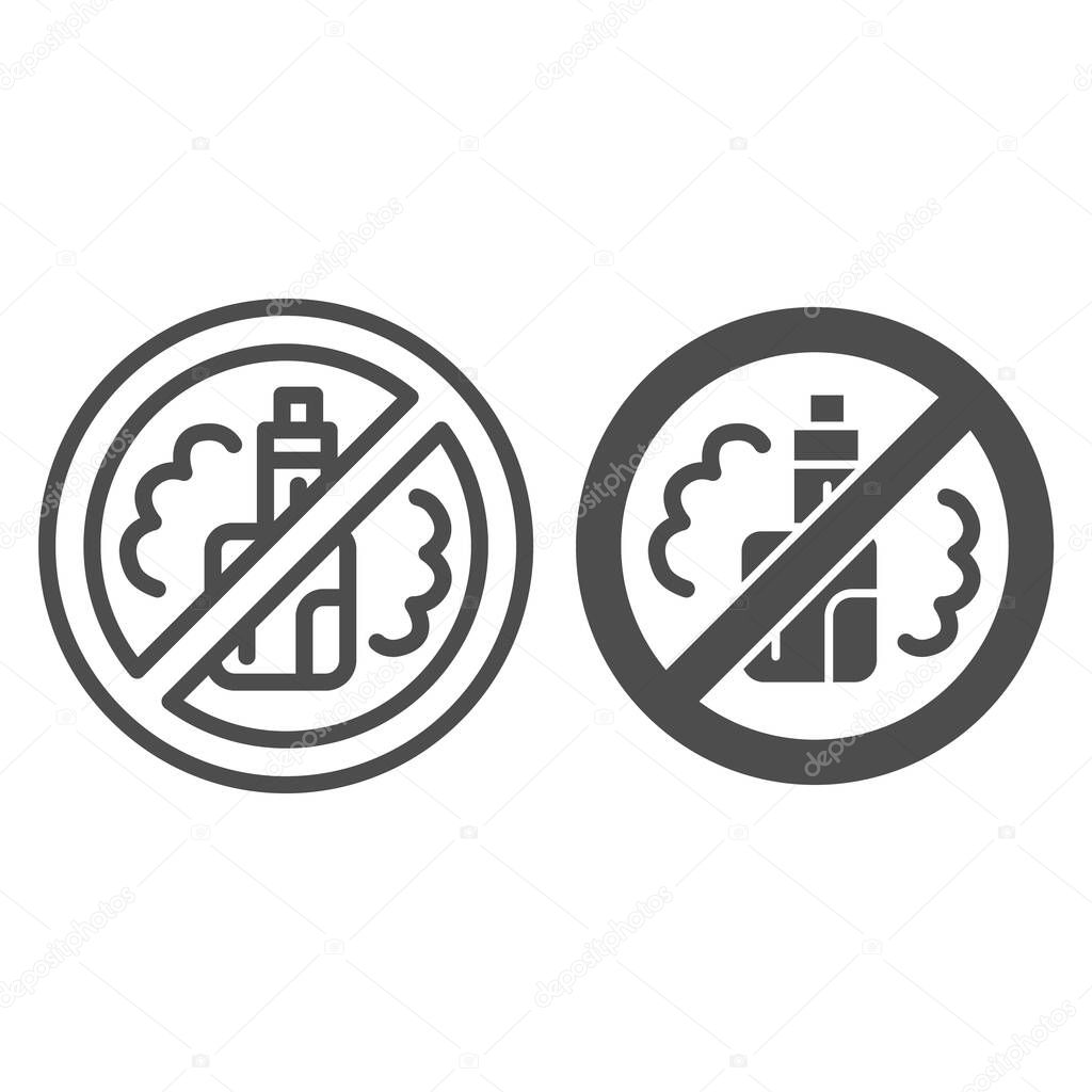 Ban vape line and solid icon, Smoking concept, No Smoking electronic cigarettes sign on white background, Vaping forbidden icon in outline style for mobile concept and web design. Vector graphics.